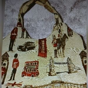 Cream Printed Shoulder Bag with Red London Motifs